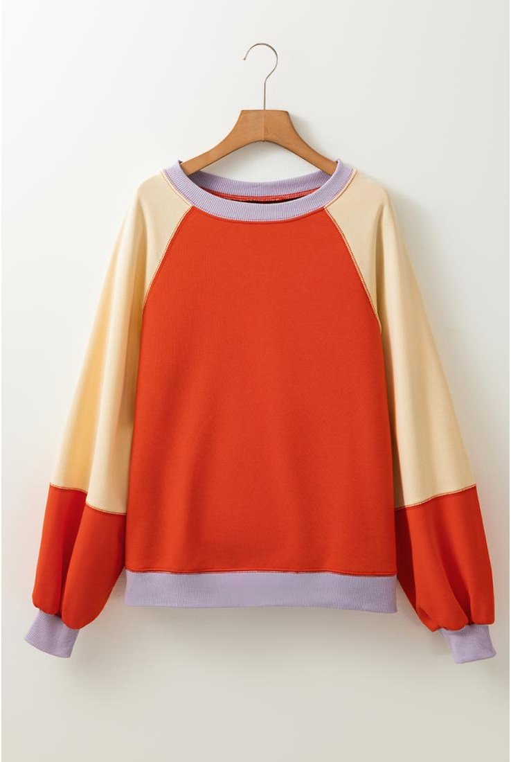 Thumbnail - Azura Exchange Orange Farbblock seitliche Schlitze Raglanärmel lockerer Schnitt Top