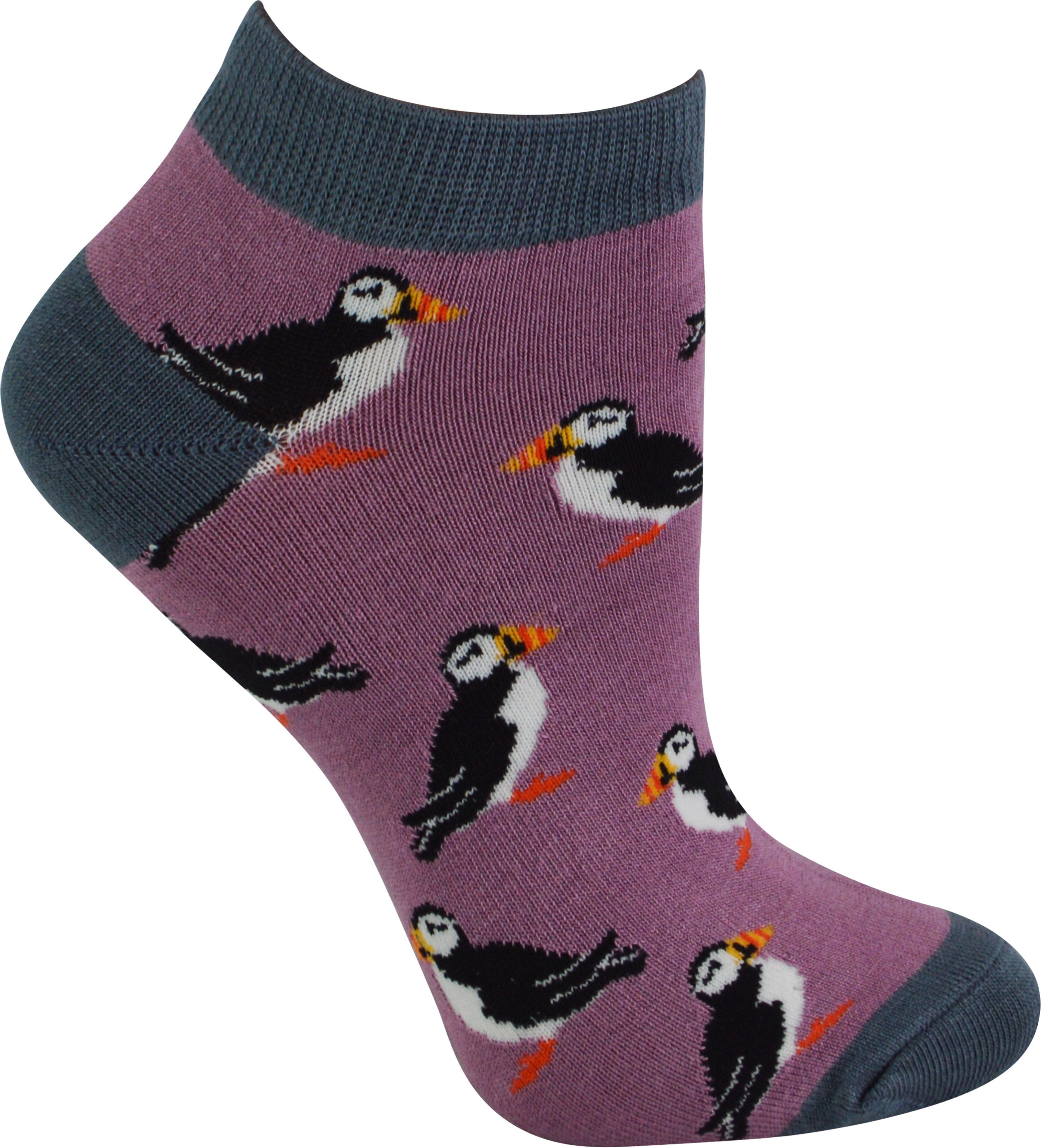 Damen Bambus Trainer Socken | Miss Sparrow | Atmungsaktive Low Cut Socken für Frauen - Puffins (Mauve)