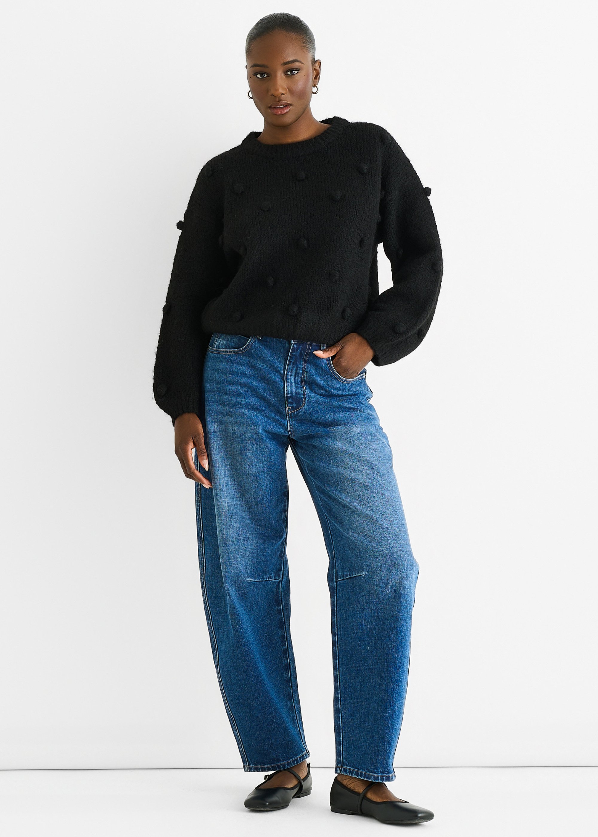 Thumbnail - Schwarzer Oversize-Strickpullover aus Wollmischung
