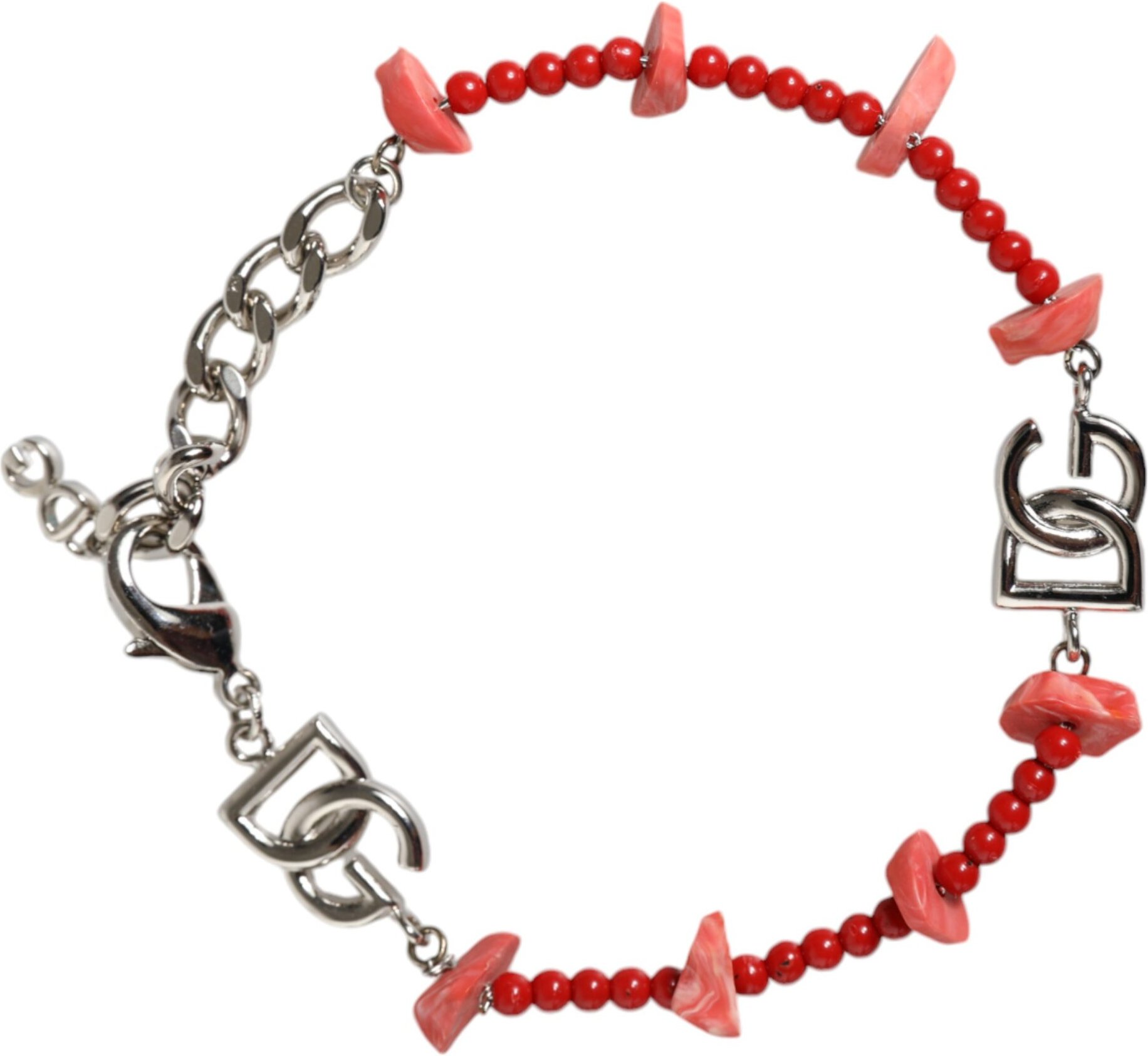 Silberfarbener Messingperlen-Harz DG Logo Kettenarmreifen