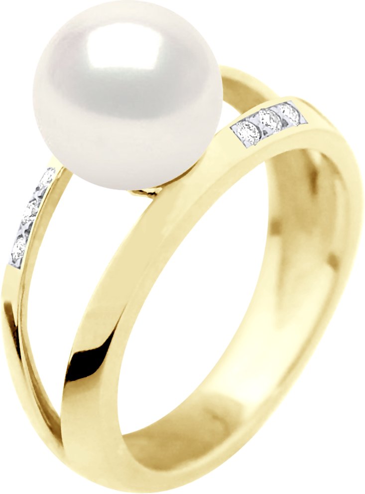 Armreif-Ring-Schmuck 0,06 cts – Gelbgold – echte Süßwasser-Zuchtperle, rund 8–9 mm