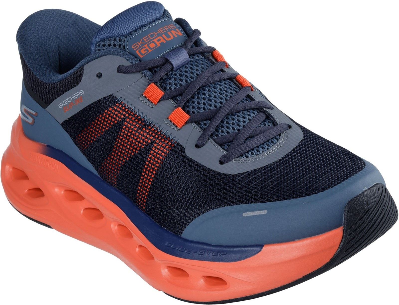 Thumbnail - Skechers Performance Max Cushioning Glide Step Herren Sneaker In Marineblau/Orange
