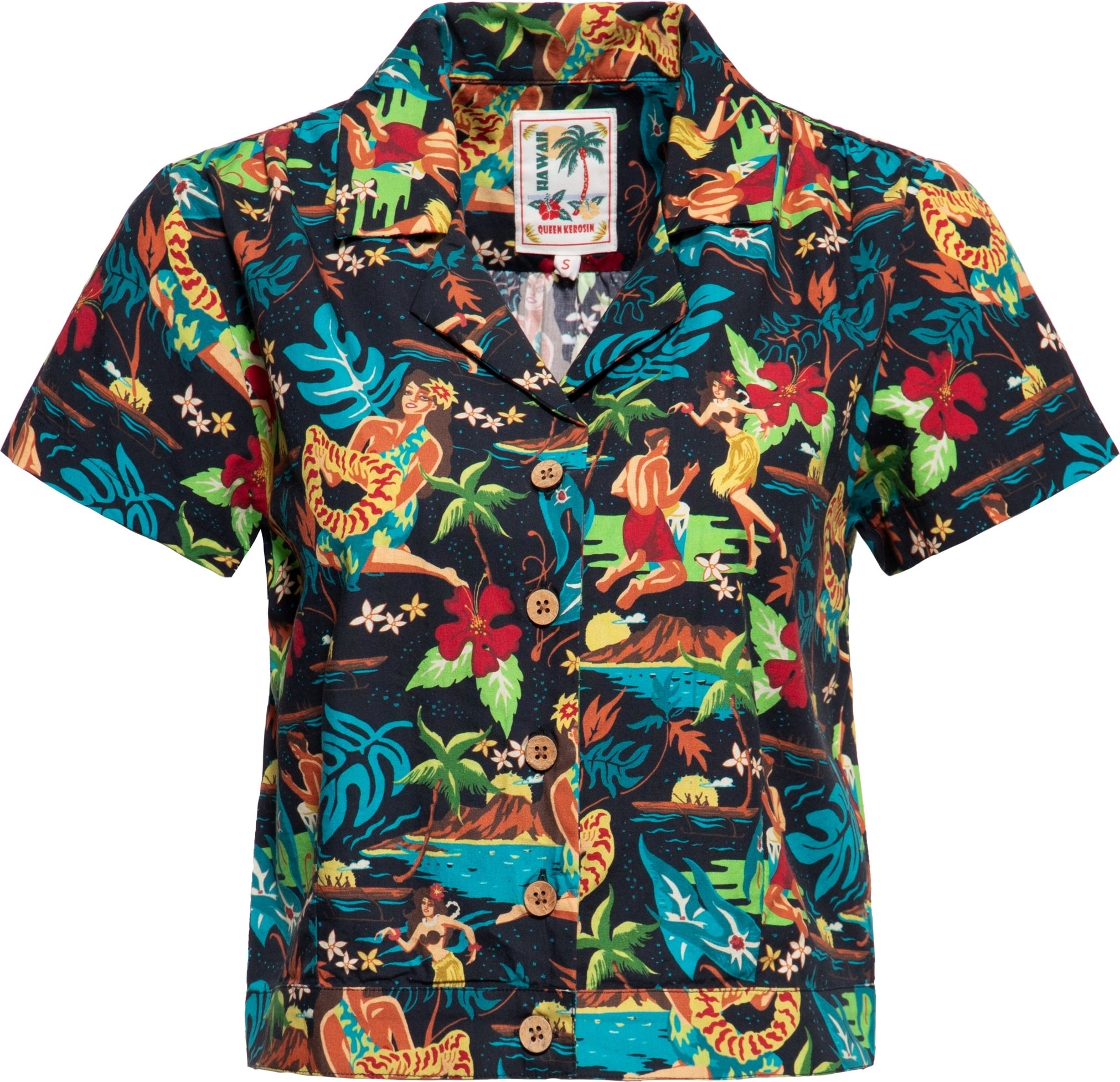 Queen Kerosin Damen Kurzarm Bluse schwarz