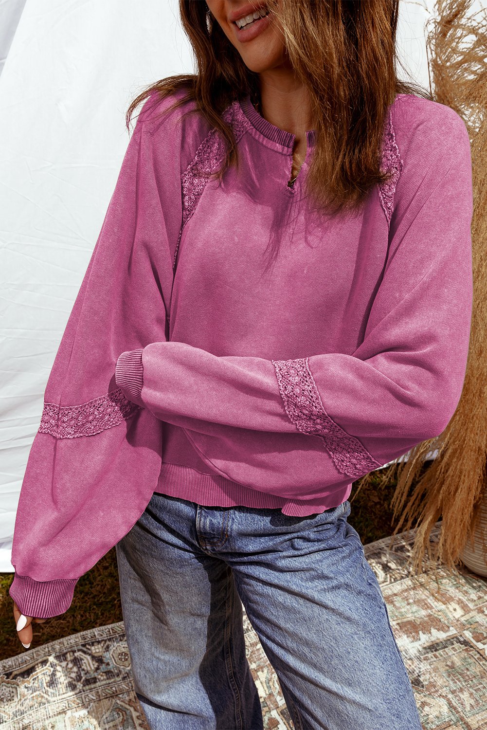 Spitzen-Einsatz Langarmtop