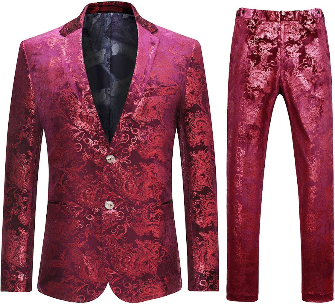 2-teiliger Slim Fit Stilvoller Anzug mit Blumenmuster Rot