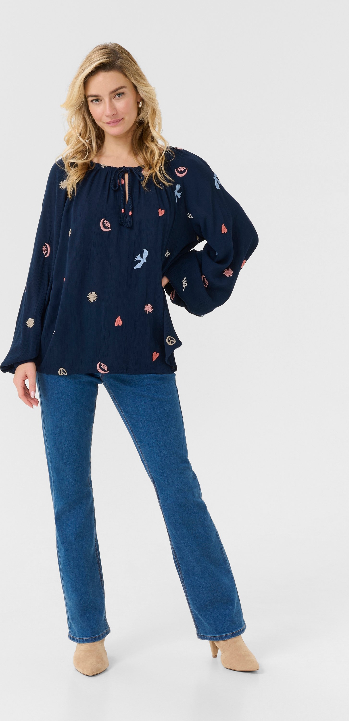 Langarm-Bluse Loose fit Dress blue with mulitcolor emb blue