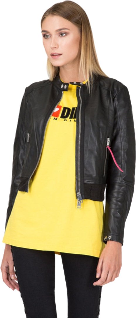 Diesel - L-lyssa-c - Schwarze, Kurz Geschnittene Lederjacke In Schwarz