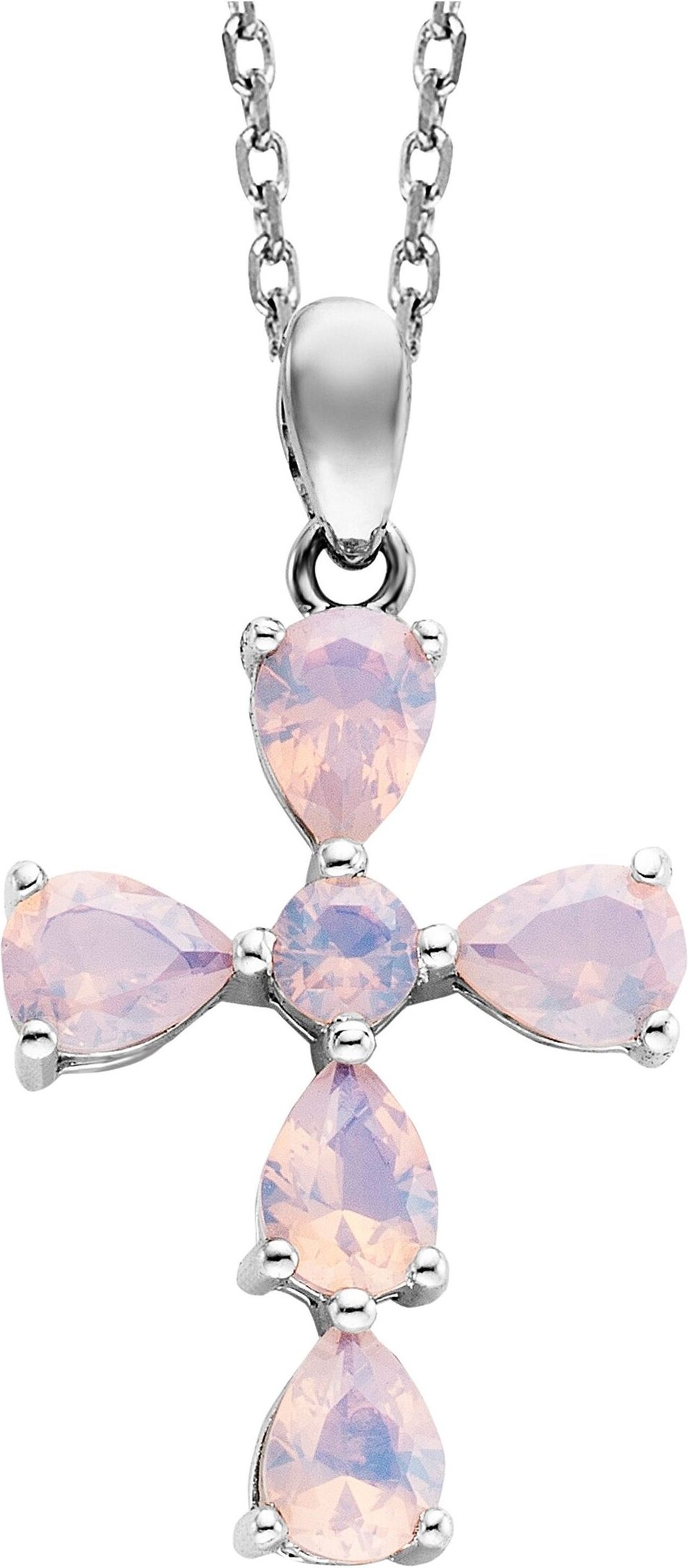 Julie Julsen Anhänger mit Kette 925 Silber rhodiniert Kreuz Zirkonia perlmutt