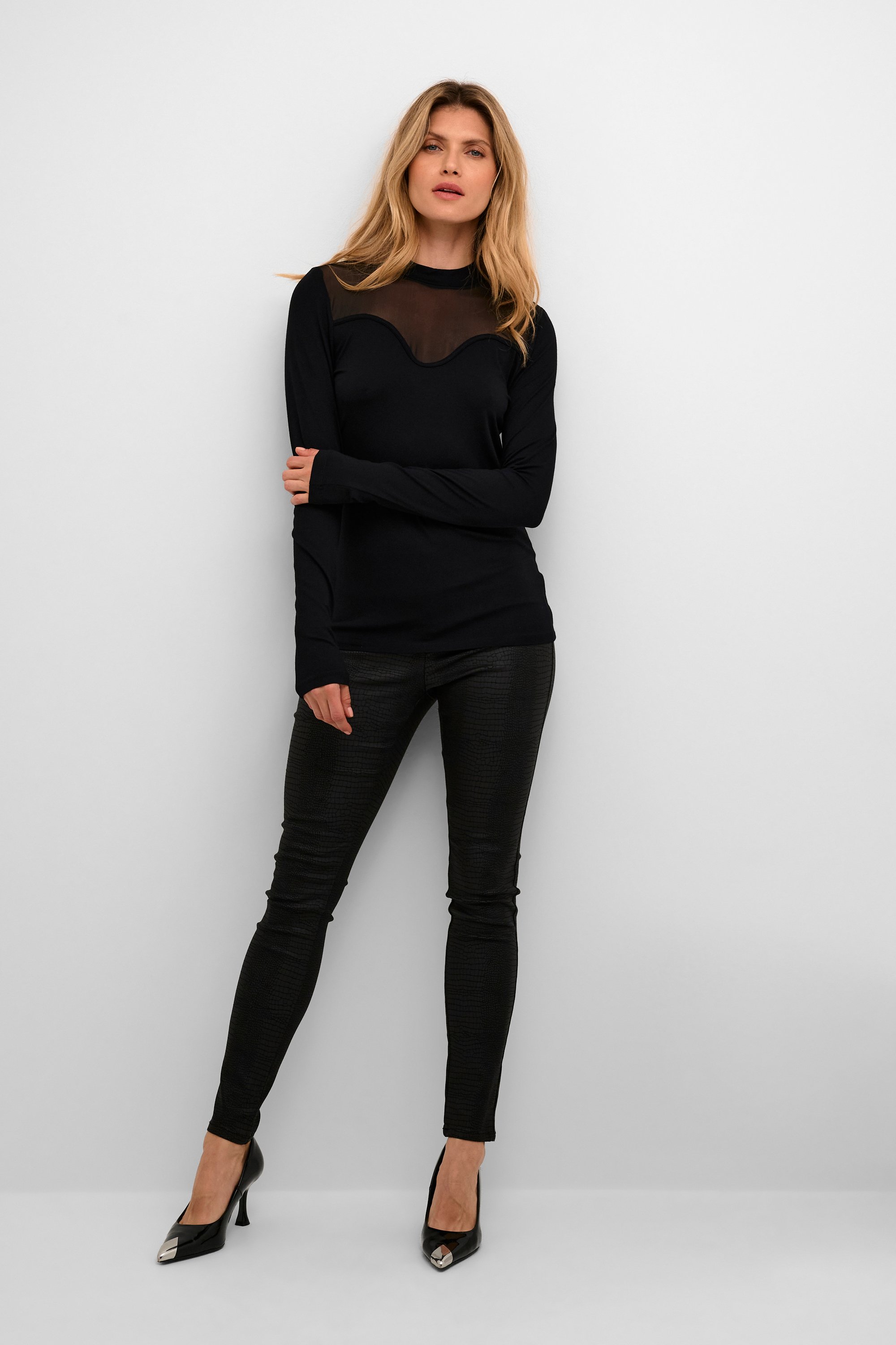 Langarm-T-Shirt Slim Fit black