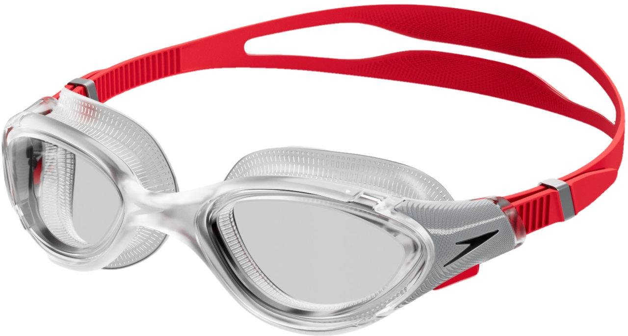 Speedo - Passt sich dem Gesicht an Schwimmbrille für Herren (Rot/Silber/Transparent)