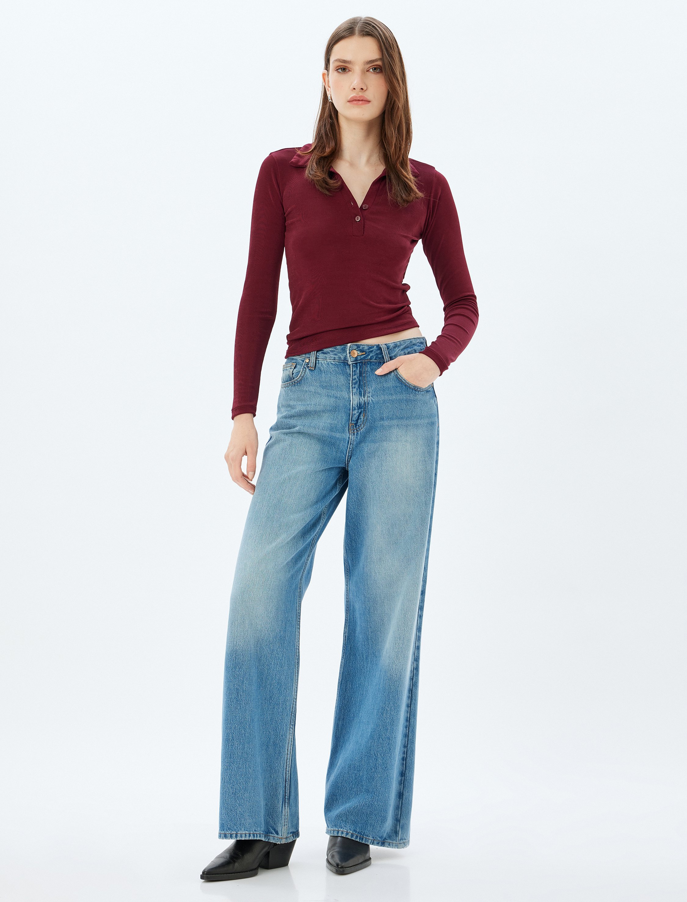 Koton T-shirt Hemdkragen Langärmelig T-shirt