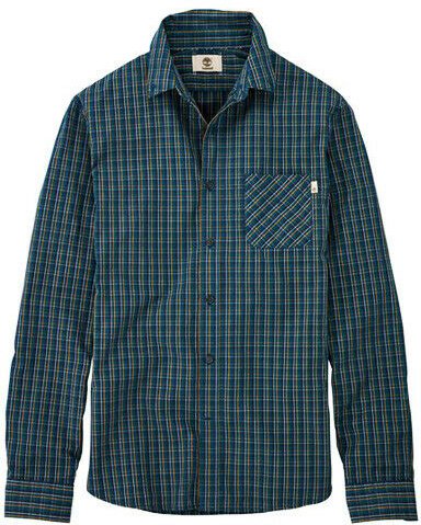 Timberland Poplin Long Sleeve Button Up Green Plaid Herren Shirt A1AZF C14