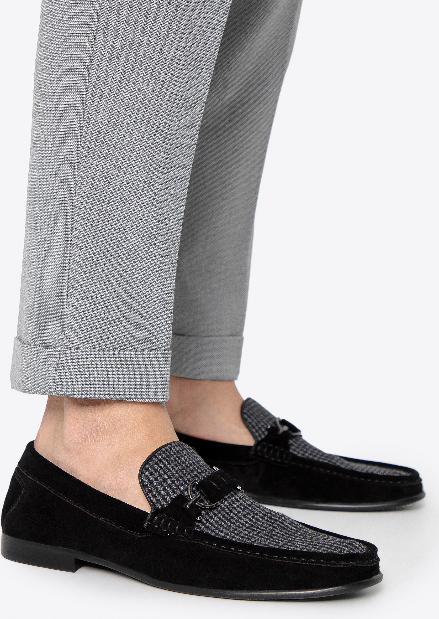 Wittchen Herren-Mokassins aus schwarzem kariertem Stoff