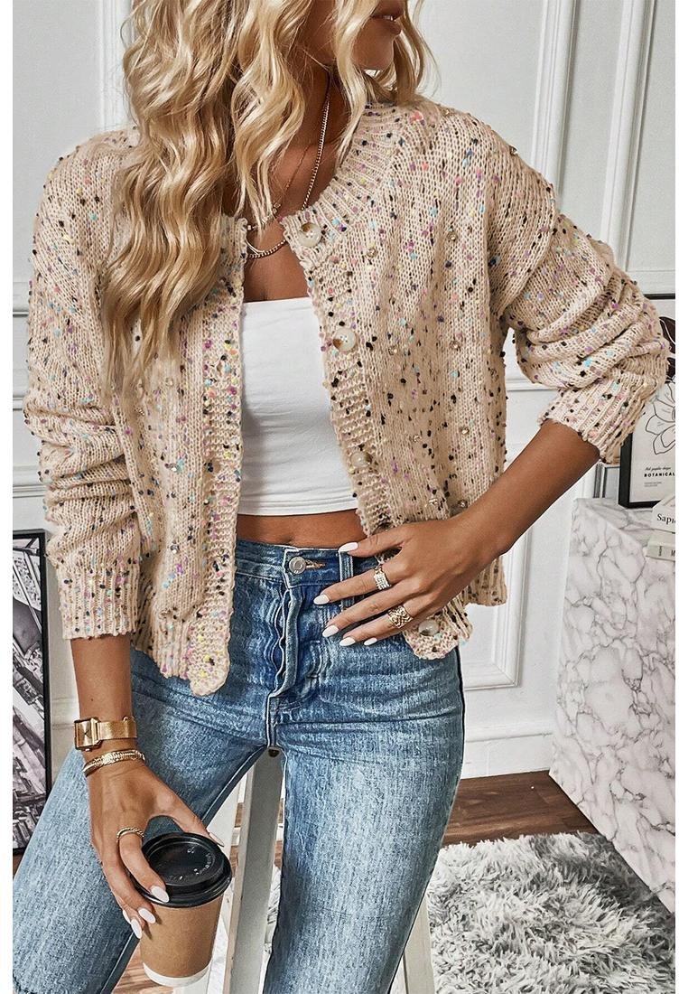 Thumbnail - Aprikosen-Rhinestone-Deko Regenbogen-Glitzer Pullover Cardigan