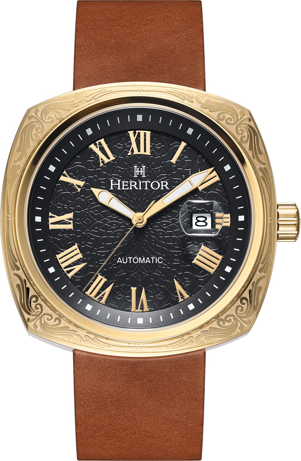 Heritor Automatische Davenport Graviertes Gehäuse Lederbanduhr mit Datum