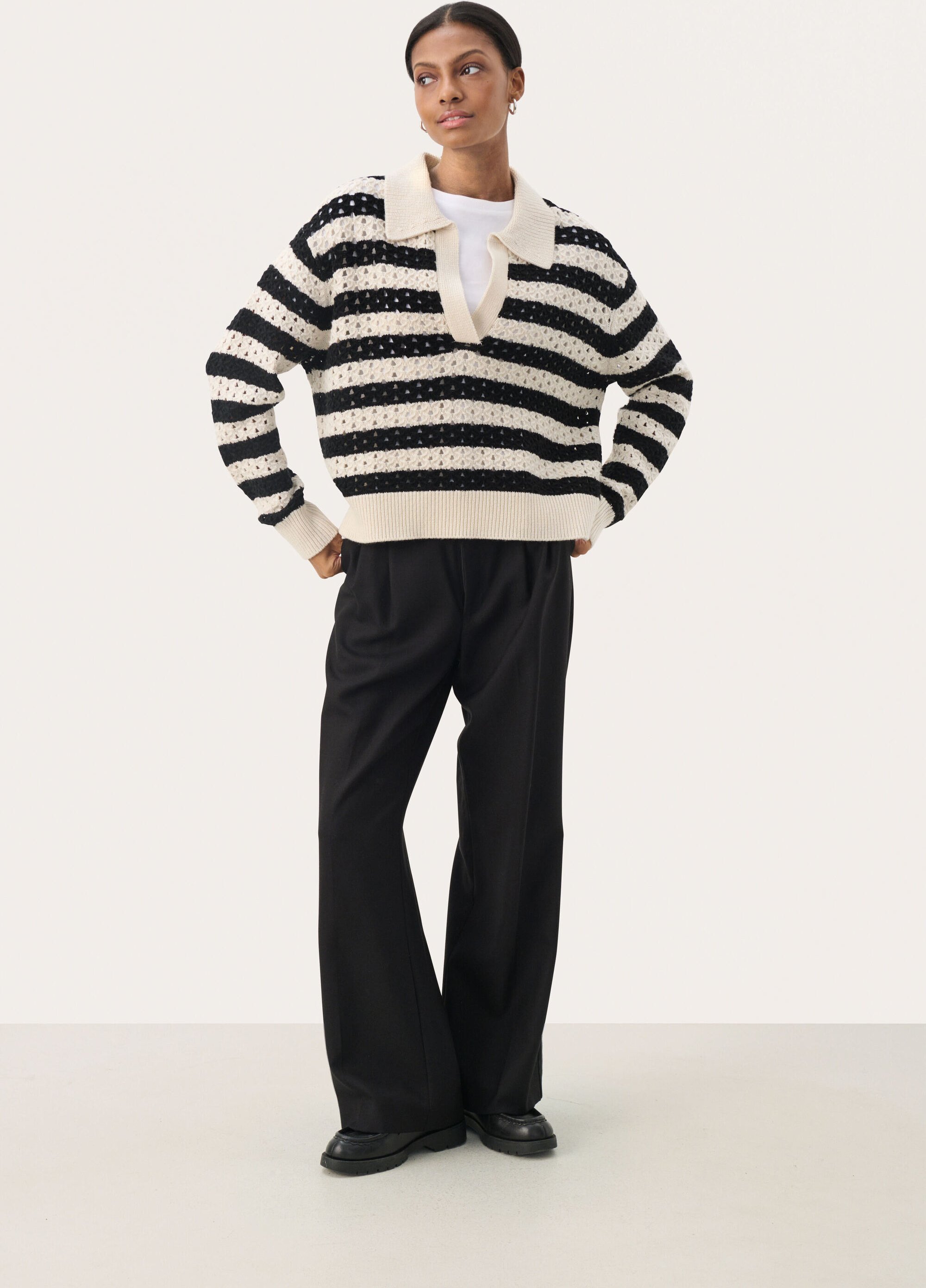 Strickpullover Gerade Passform black offwhite