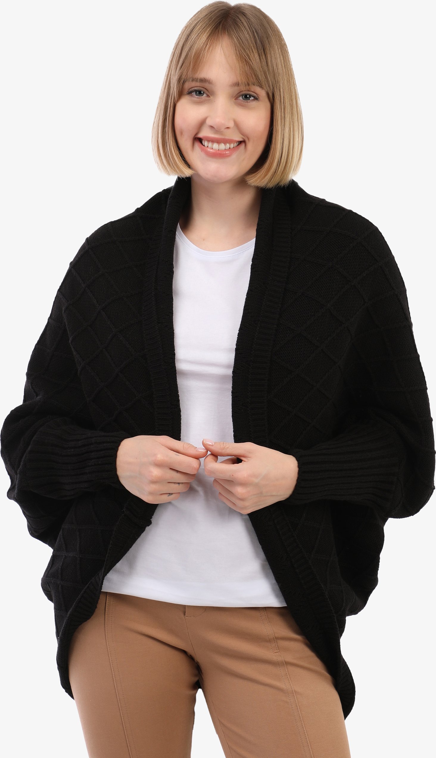 Strickjacke Langärmelige Strickjacke Aus Wollmischung Mit Fledermausärmeln