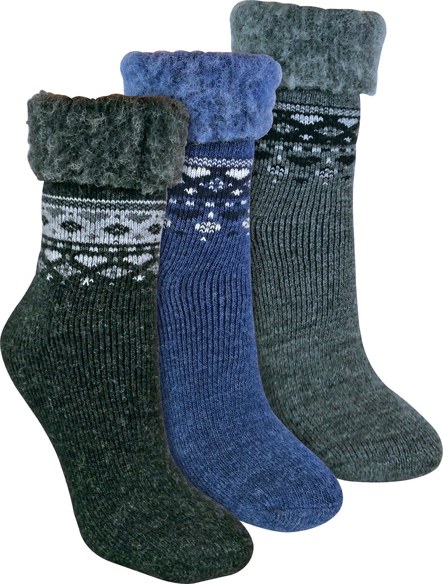 3er-Pack Bettsocken aus Wolle im nordischen Design - Schwarz/Charcoal/Denim