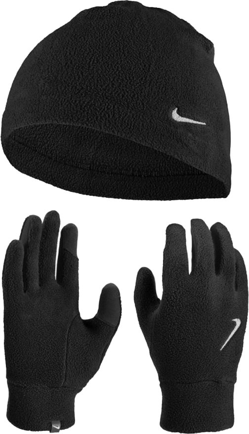Nike - Logo-Mütze & Handschuhe, Fleece (Schwarz)