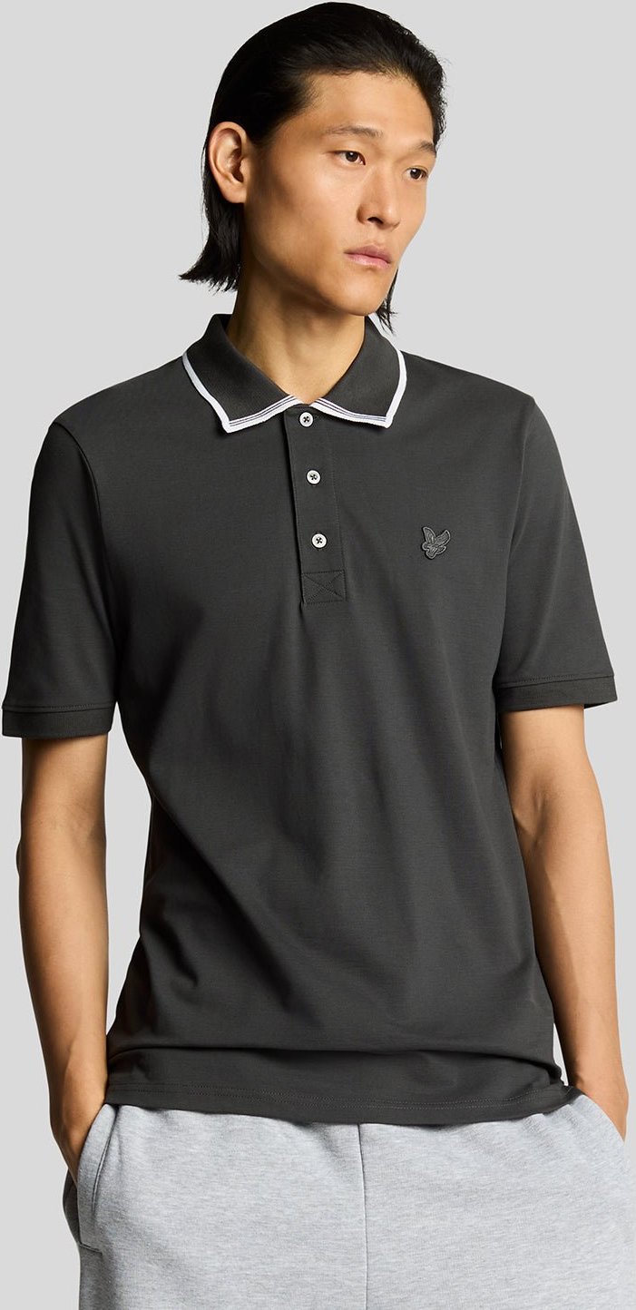 Lyle & Scott Poloshirt aus superfeiner Baumwolle mit Zierstreifen – Grau