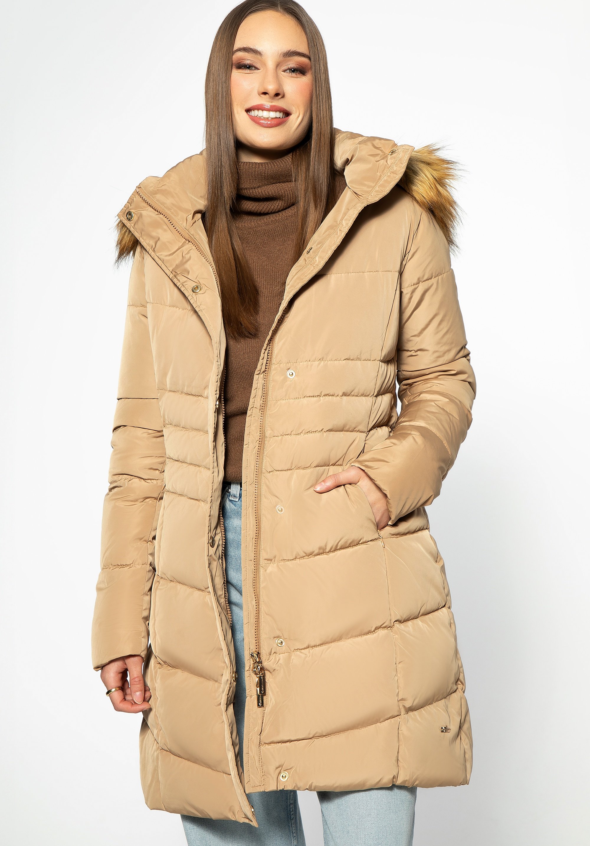 Wittchen Damen-Steppdaunenjacke mit Kapuze, Gold-Polyester