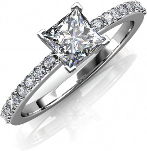 Einfacher quadratischer Ring - Silber und Kristall