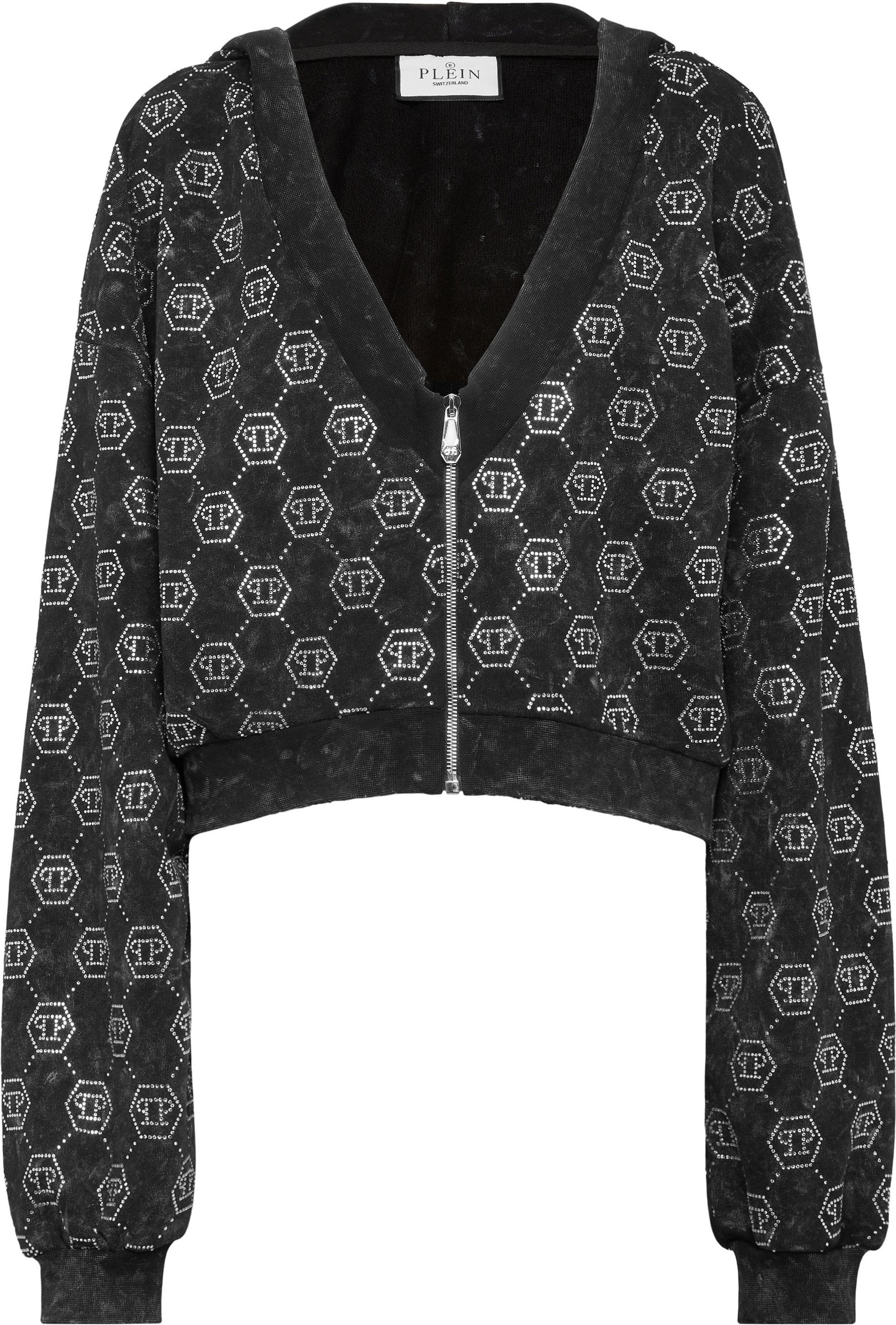 Washed Zip Hoodie Monogram Crystal