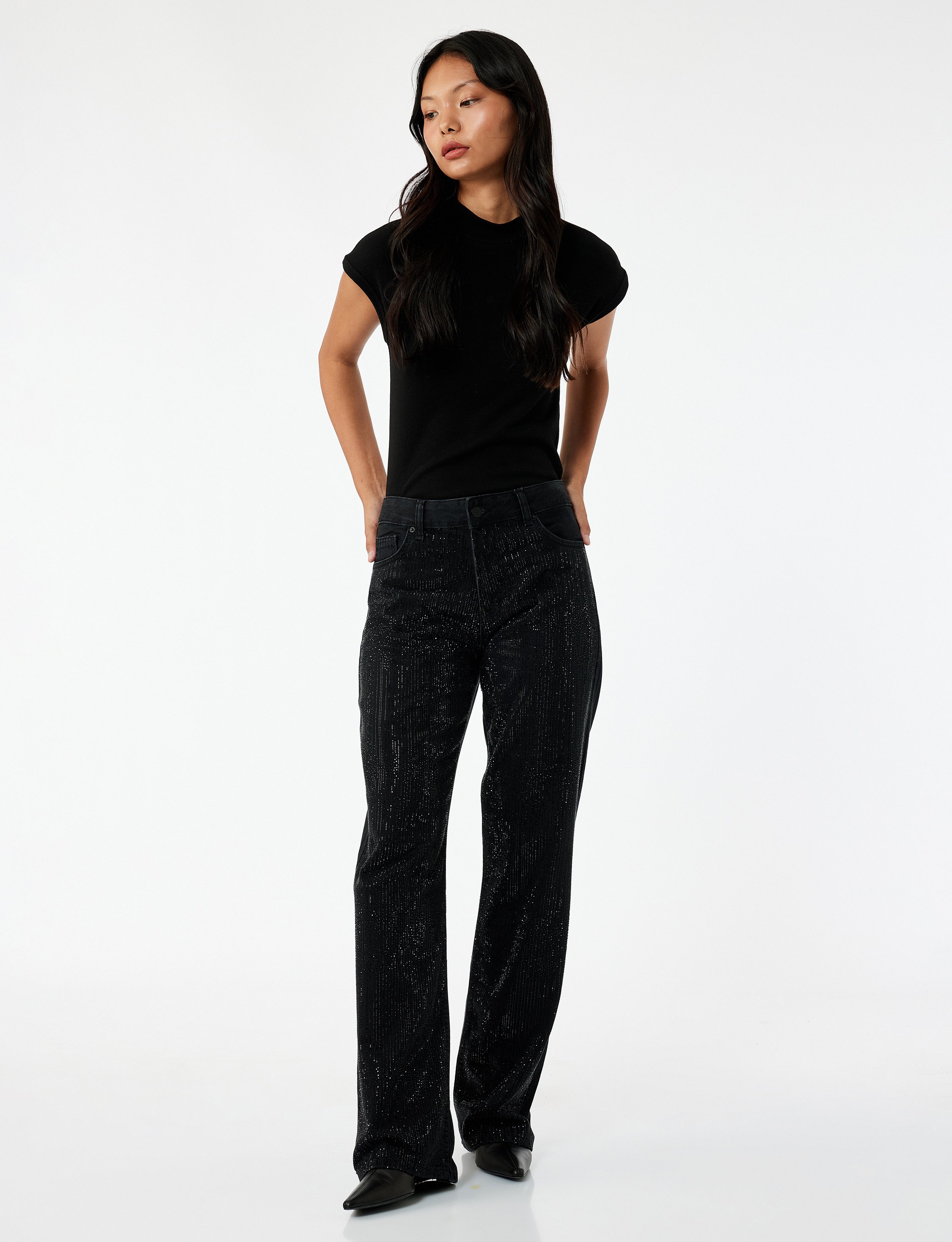 Koton HOSEN Glitzernde Straight-Leg-Jeans