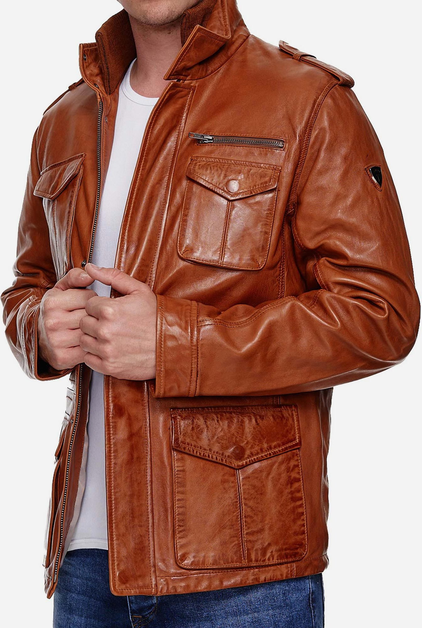 Tazzio Herren Jacke Lederjacke Trenchcoat