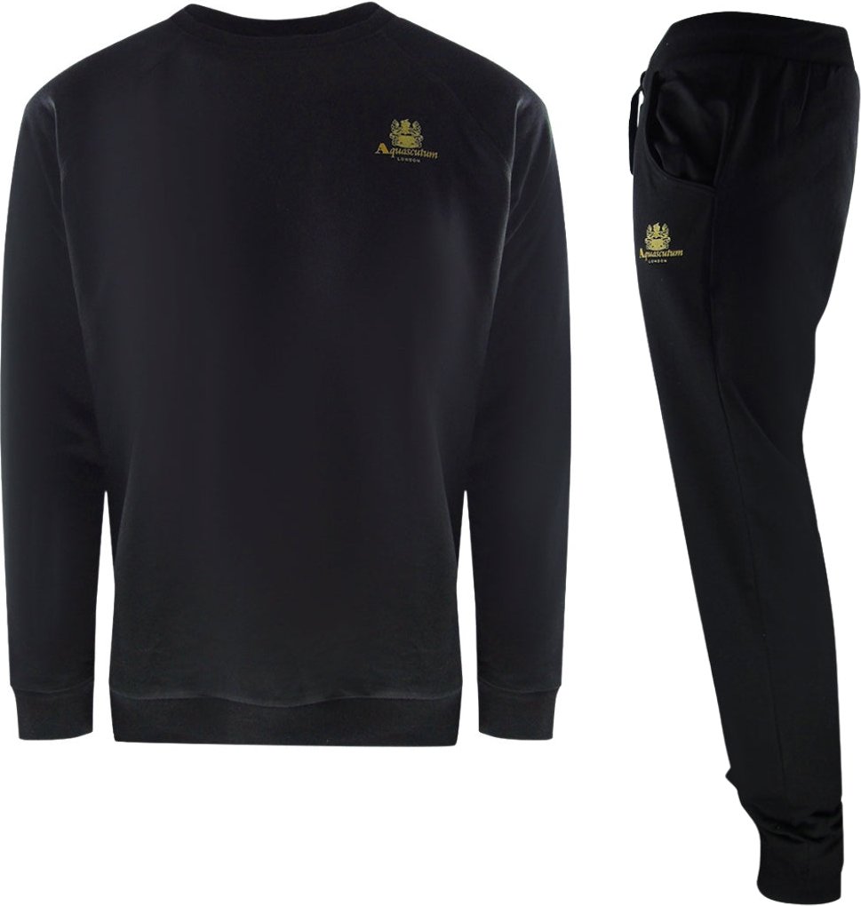 Aquascutum - Iconic Crest - Schwarzes Trainingsset Mit Rundhalsausschnitt