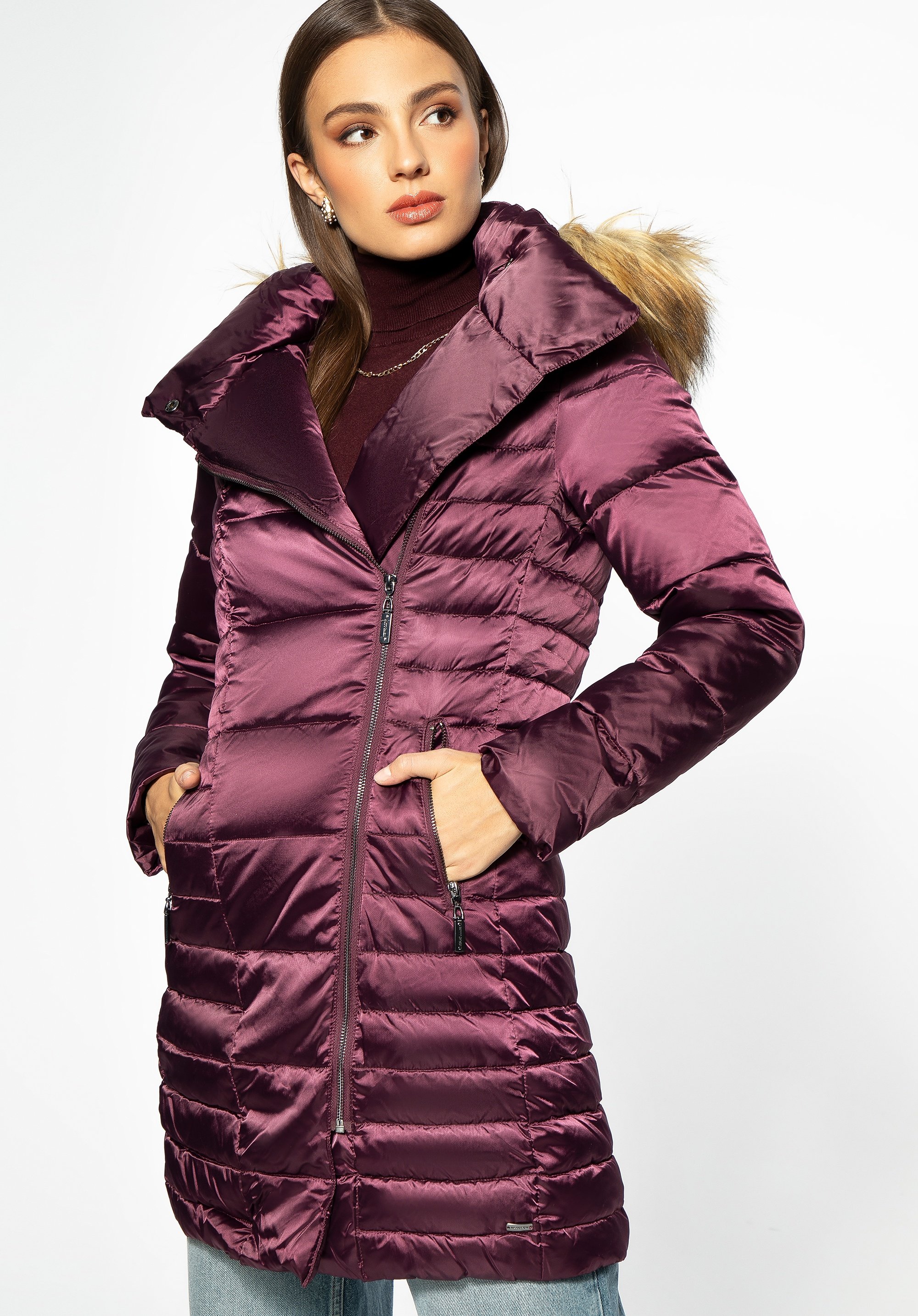 Wittchen Damen-Daunenjacke mit asymmetrischem Verschluss, lila Nylon