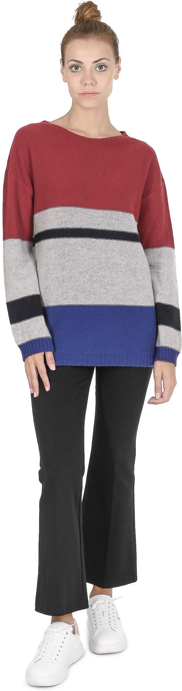 Crown Of Edinburgh Cashmere Pullover Bateau-Ausschnitt Damen Coe 0017 Rot/Grau/Blau