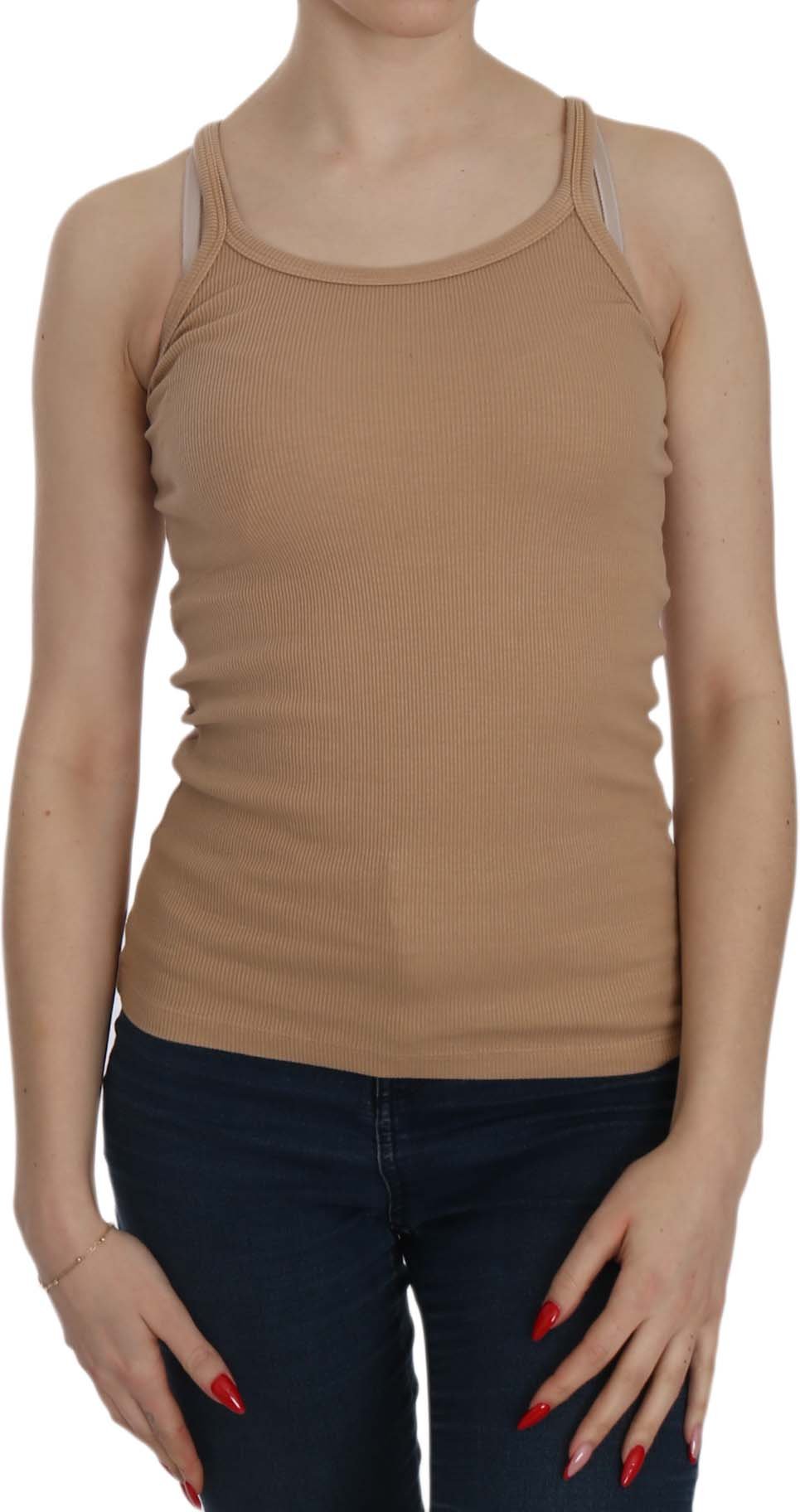 PINK MEMORIES Beigefarbene Ärmellose Spaghetti-Träger Bluse