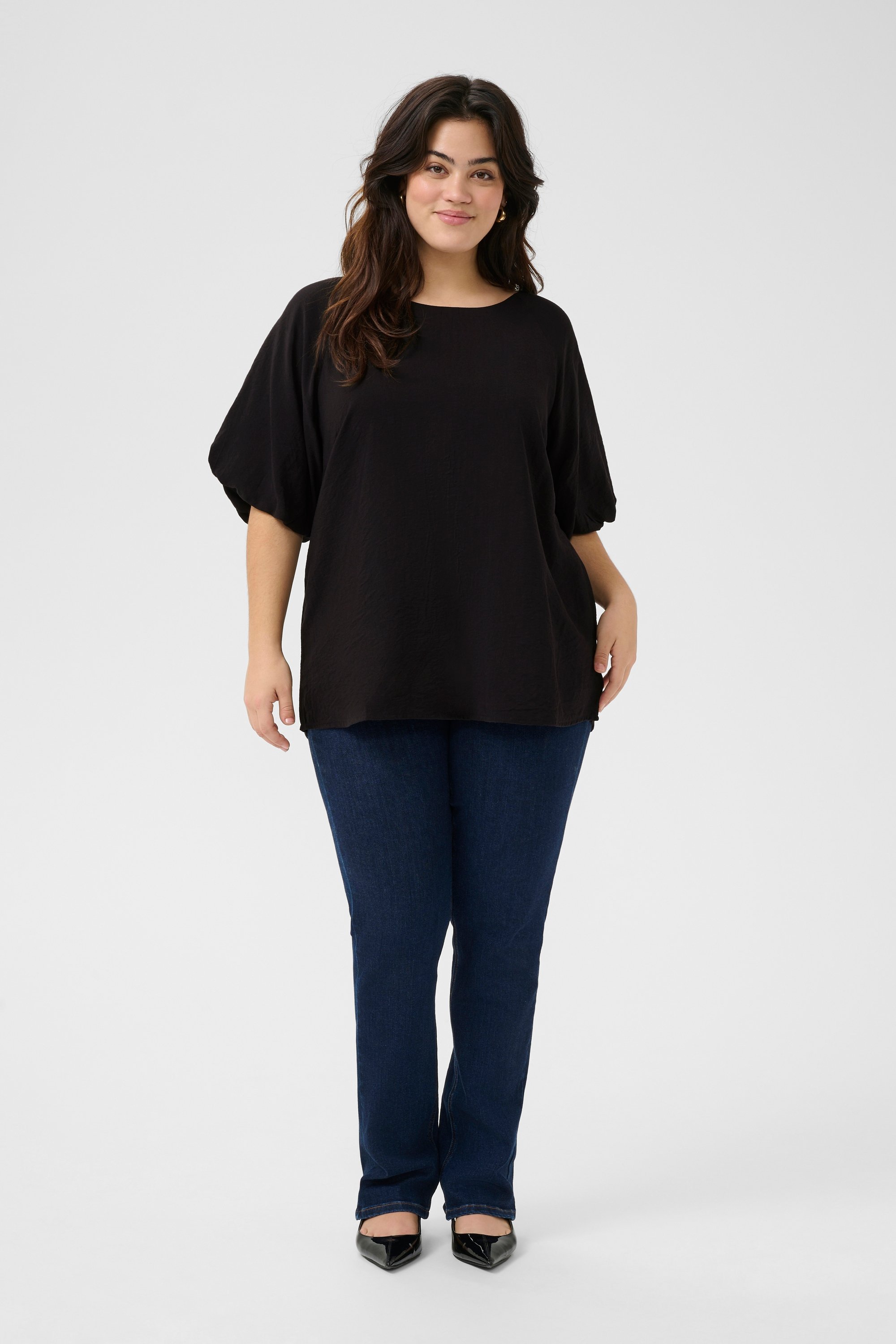 Kurzarm-Bluse Regular fit Black