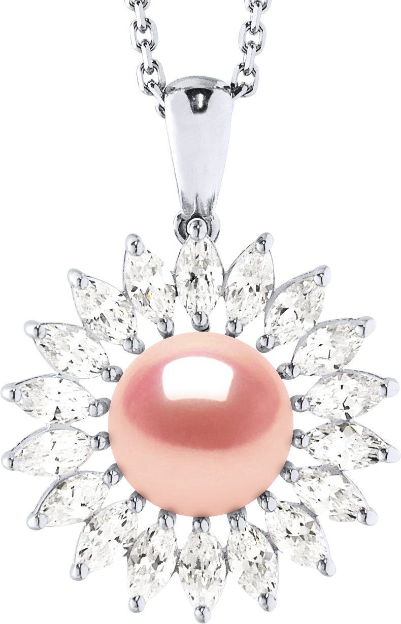 SUN Halskette Süßwasserperlenschmuck 8-9mm Rose 925