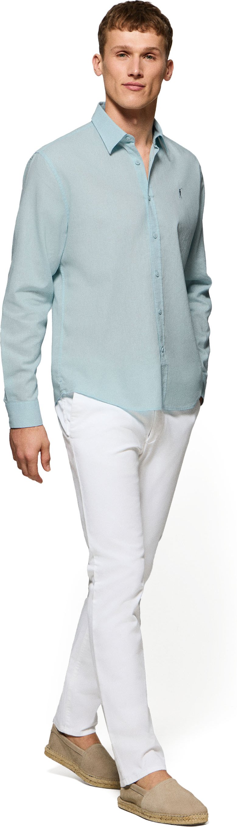 Hemd Regular Fit aus Leinen-/Baumwollgemisch aquamarin mit Rigby Go Stickerei