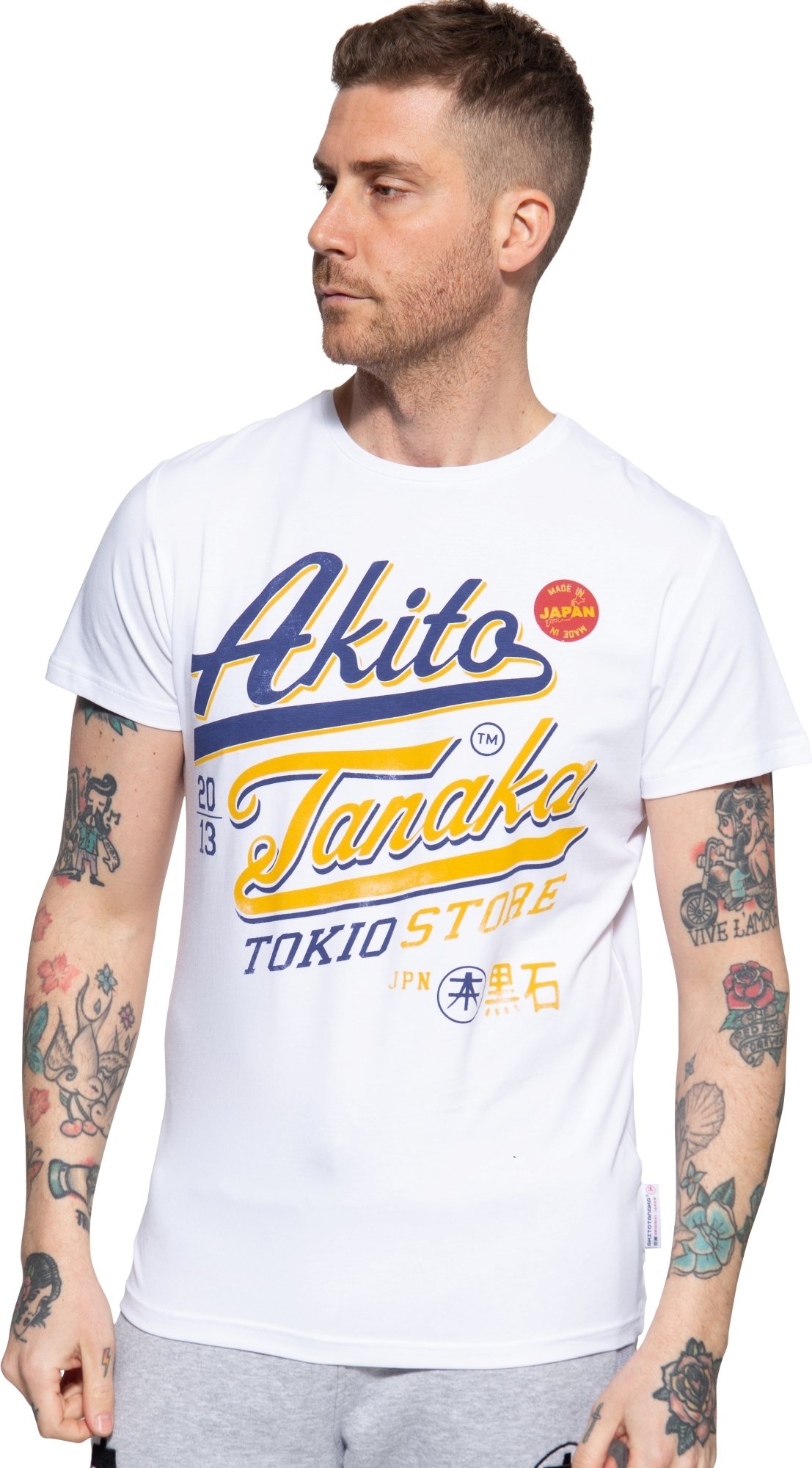 Akito Tanaka Herren T-Shirt mit Frontprint Tokio Beach weiß