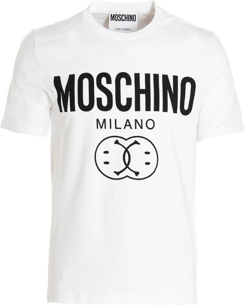 Moschino - Weißes T-shirt Mit Doppel-smiley-logo