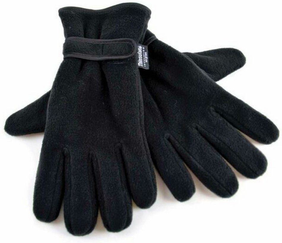 FLOSO Herren Thinsulate Thermal Fleece Handschuhe mit Handfläche Grip (3M 40g) (Schwarz)