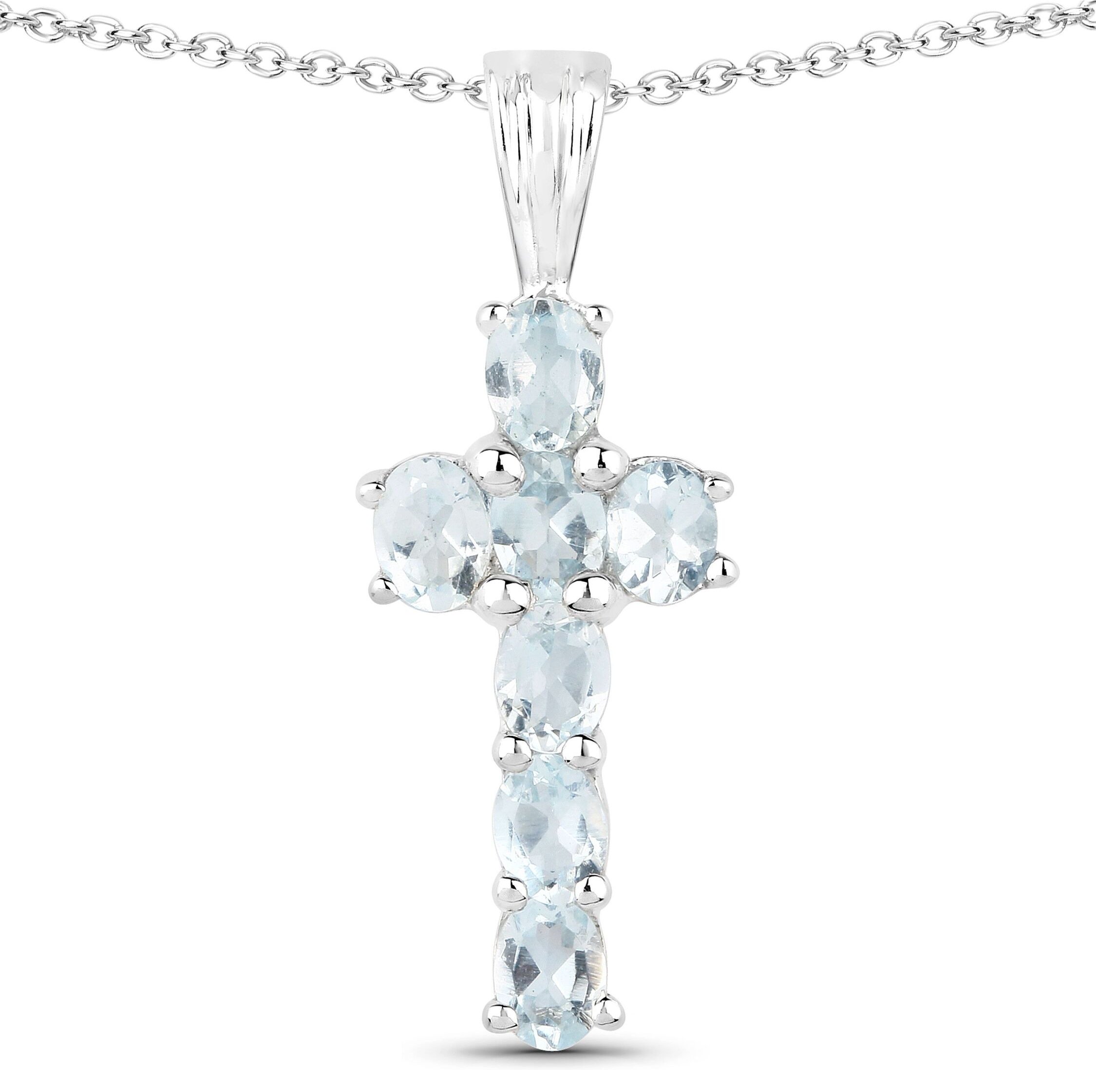 Vira Jewels Anhänger mit Kette 925-Sterling Silber rhodiniert Glänzend Aquamarine hellblau