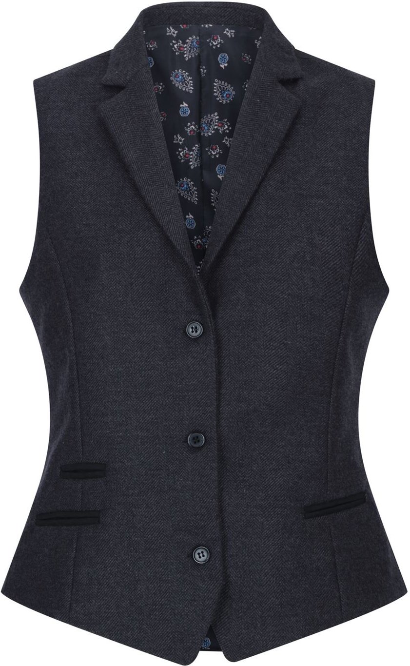 Thumbnail - Damen Weste aus Tweed mit Fischgrätenmuster und Karomuster, schwarze Weste aus Wollmischung