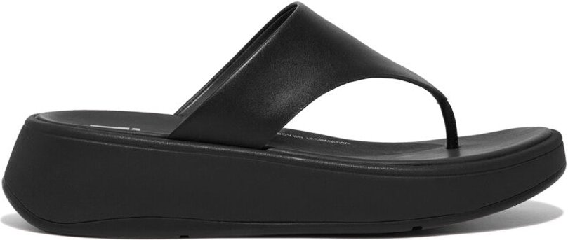 Fitflop F-mode Leder Flatform Damen Zehensandalen All Black