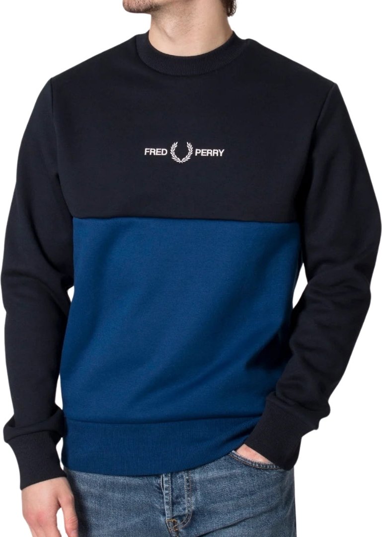 Thumbnail - Fred Perry Farbblock-Sweatshirt in Kobaltblau