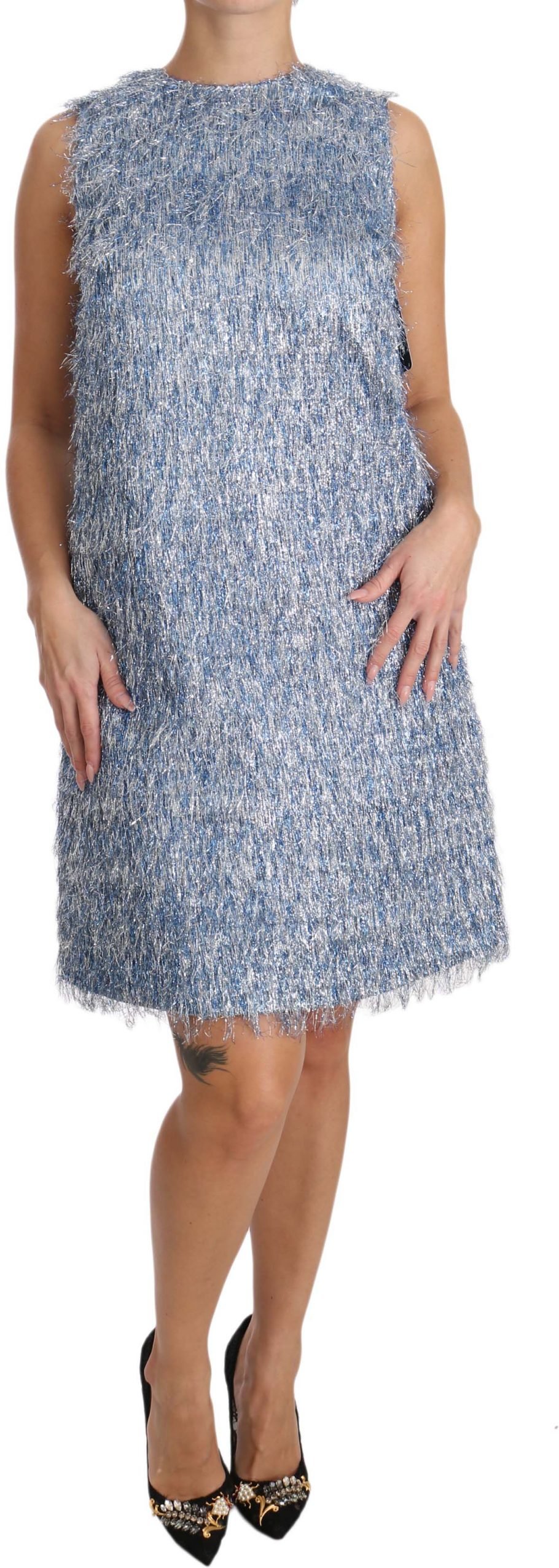 Dolce & Gabbana - Robe à volants à franges bleu clair pour femme