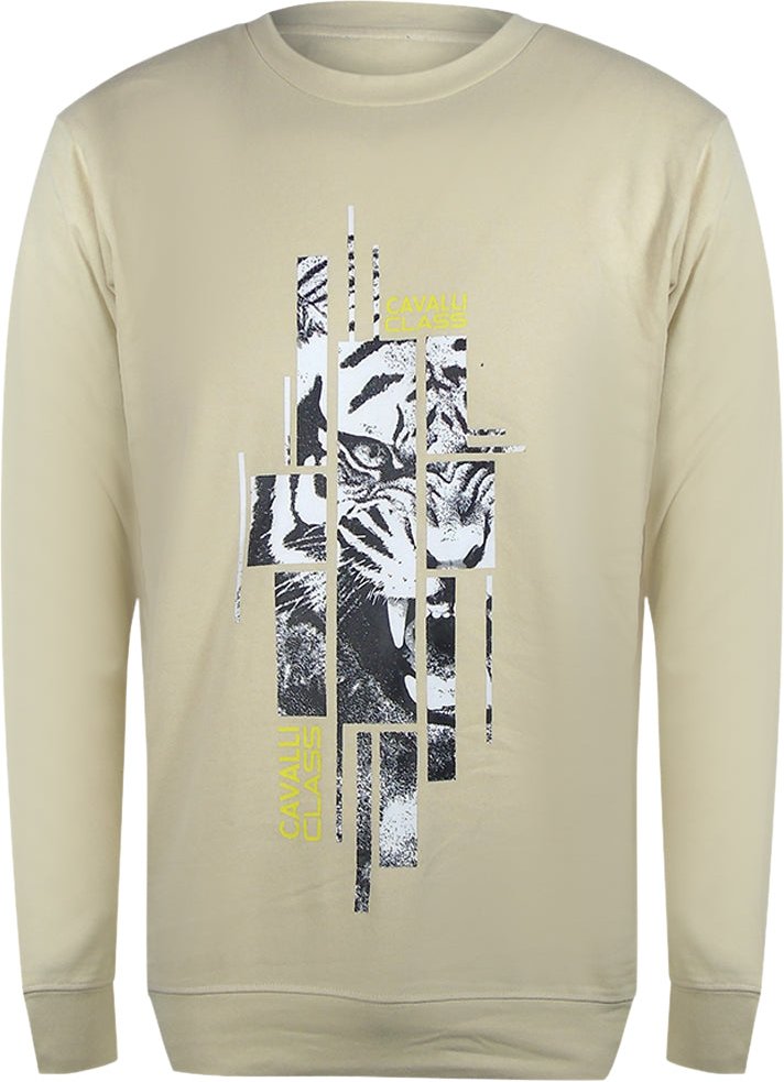 Cavalli Class - Beiges Sweatshirt Mit Zersplittertem Tiger-logo