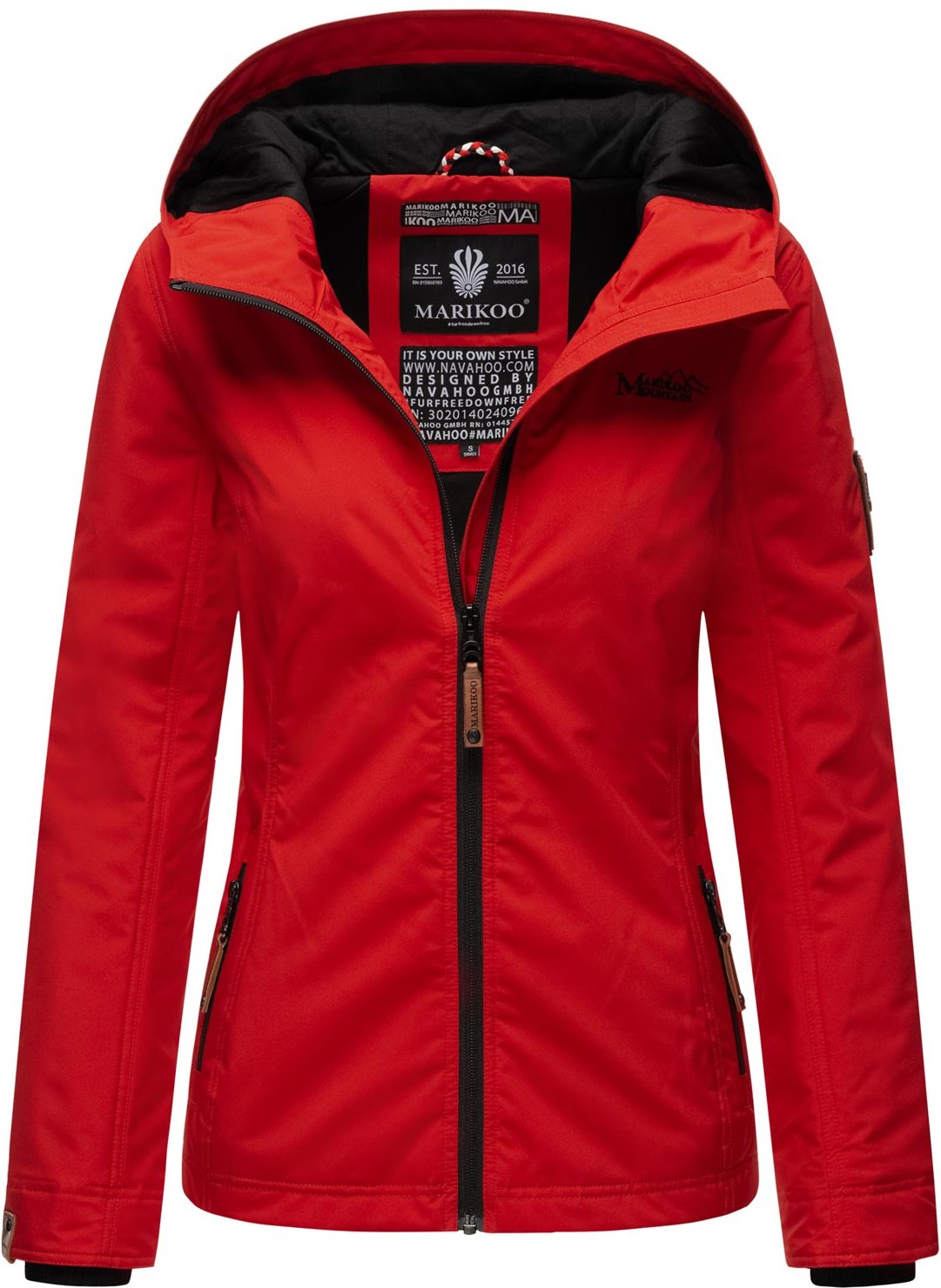 Marikoo Damen Übergangsjacke leichte wind- und wasserabweisende Jacke mit Kapuze Rot