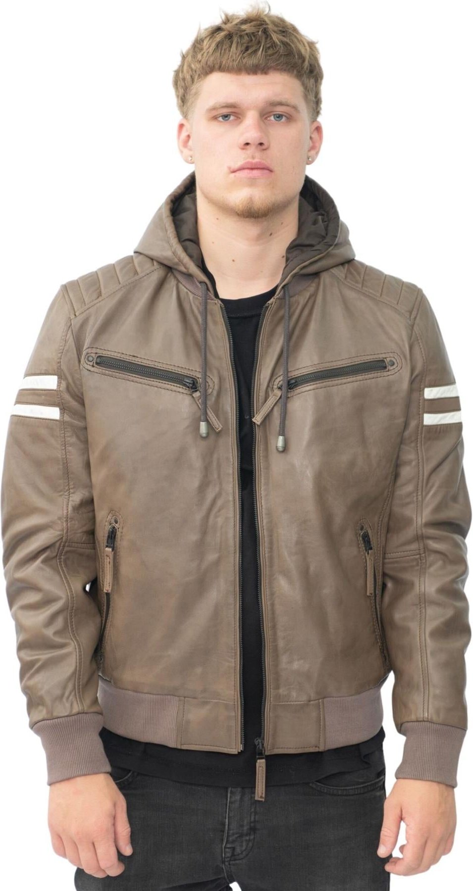 Herren Leder Kapuzen Retro Bomberjacke - Skopje