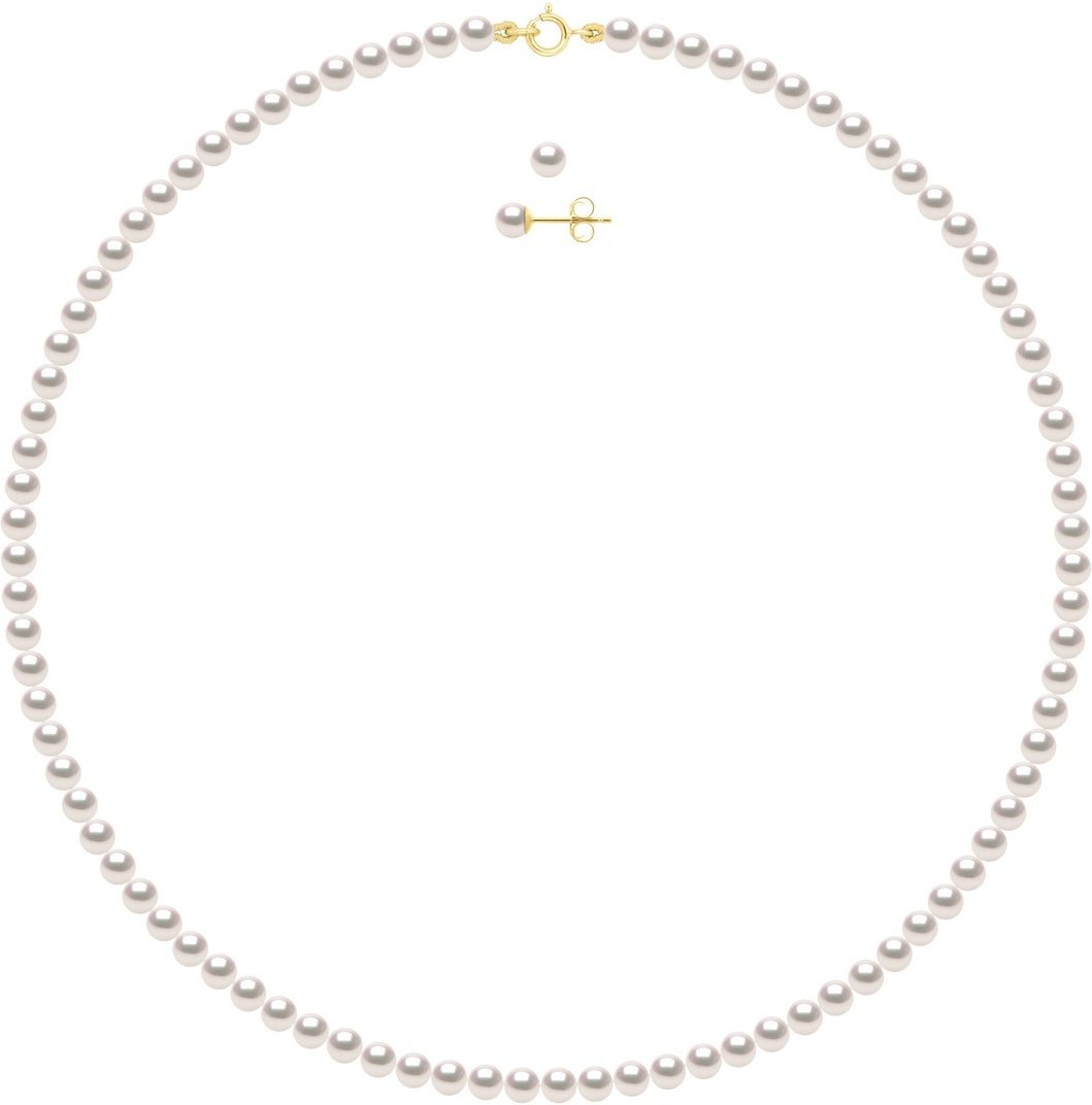 Set – Halskette, Reihe aus echten Zuchtperlen von Akoya, zertifiziert aus Japan, rund, 5–6 mm