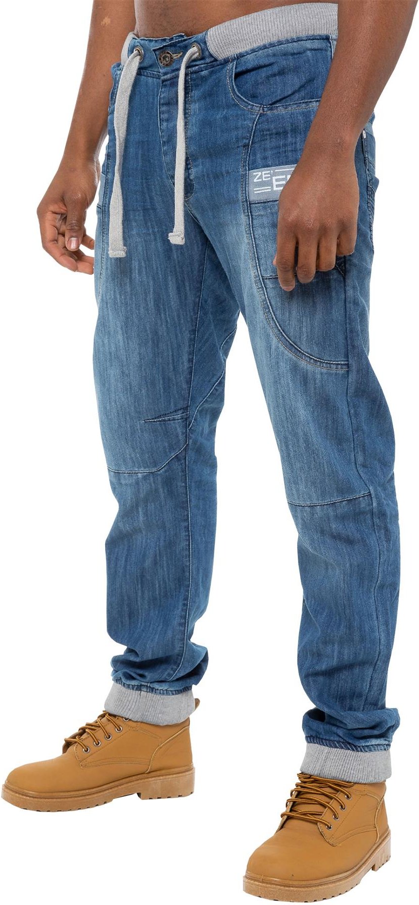 Enzo | Mens Denim Cuffed Jogger Jeans - Blau