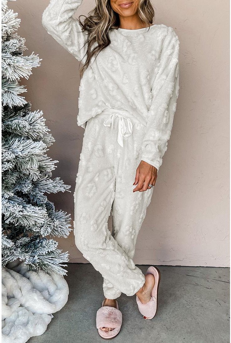 Thumbnail - Helles Graues Leopardenstrukturiertes Lässiges Fleece Lounge-Set